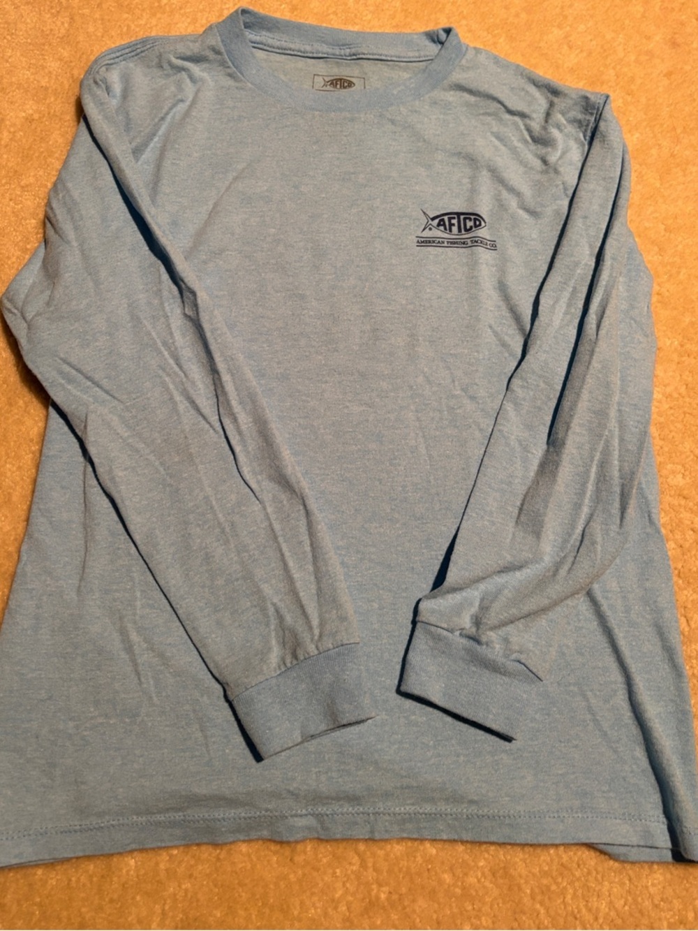 AFTCO Light Blue Long Sleeve Crew with Chest Logo